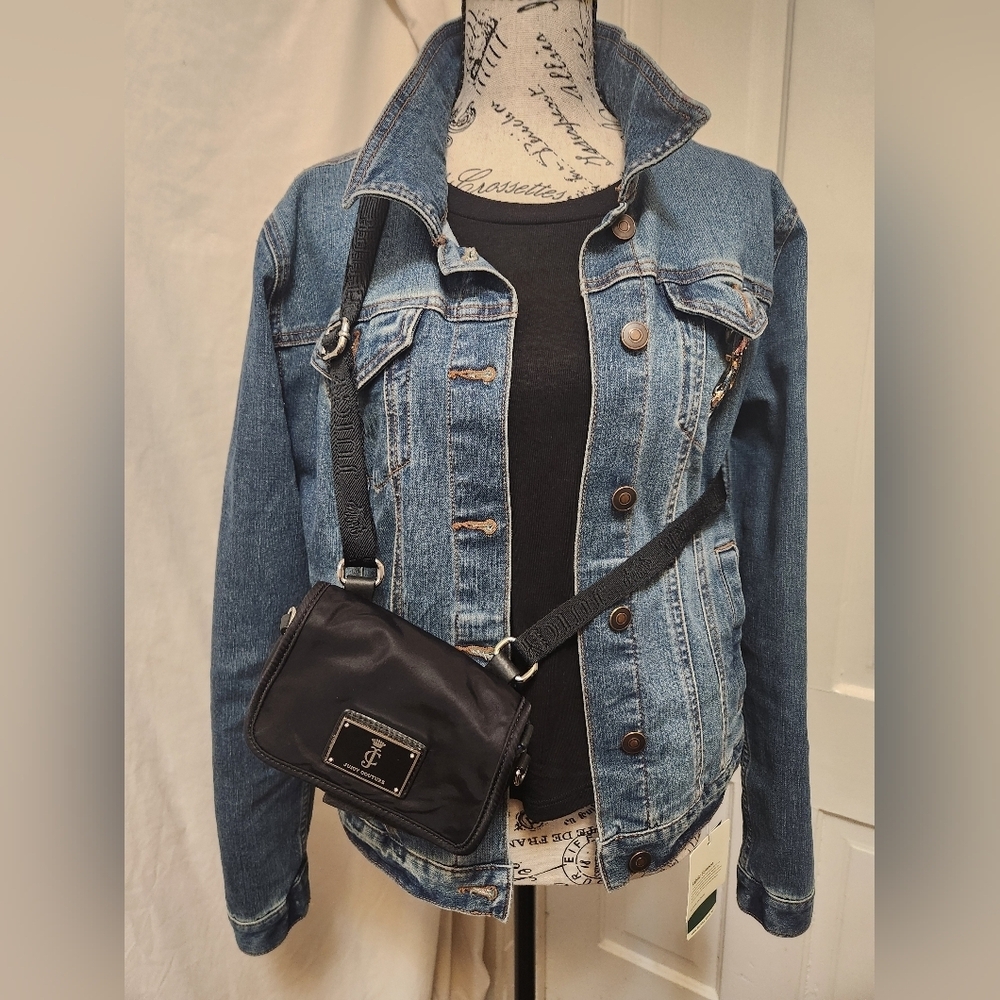 Juicy Couture Black/Blue Nylon Leather Cotton Crossbody Messenger Bag